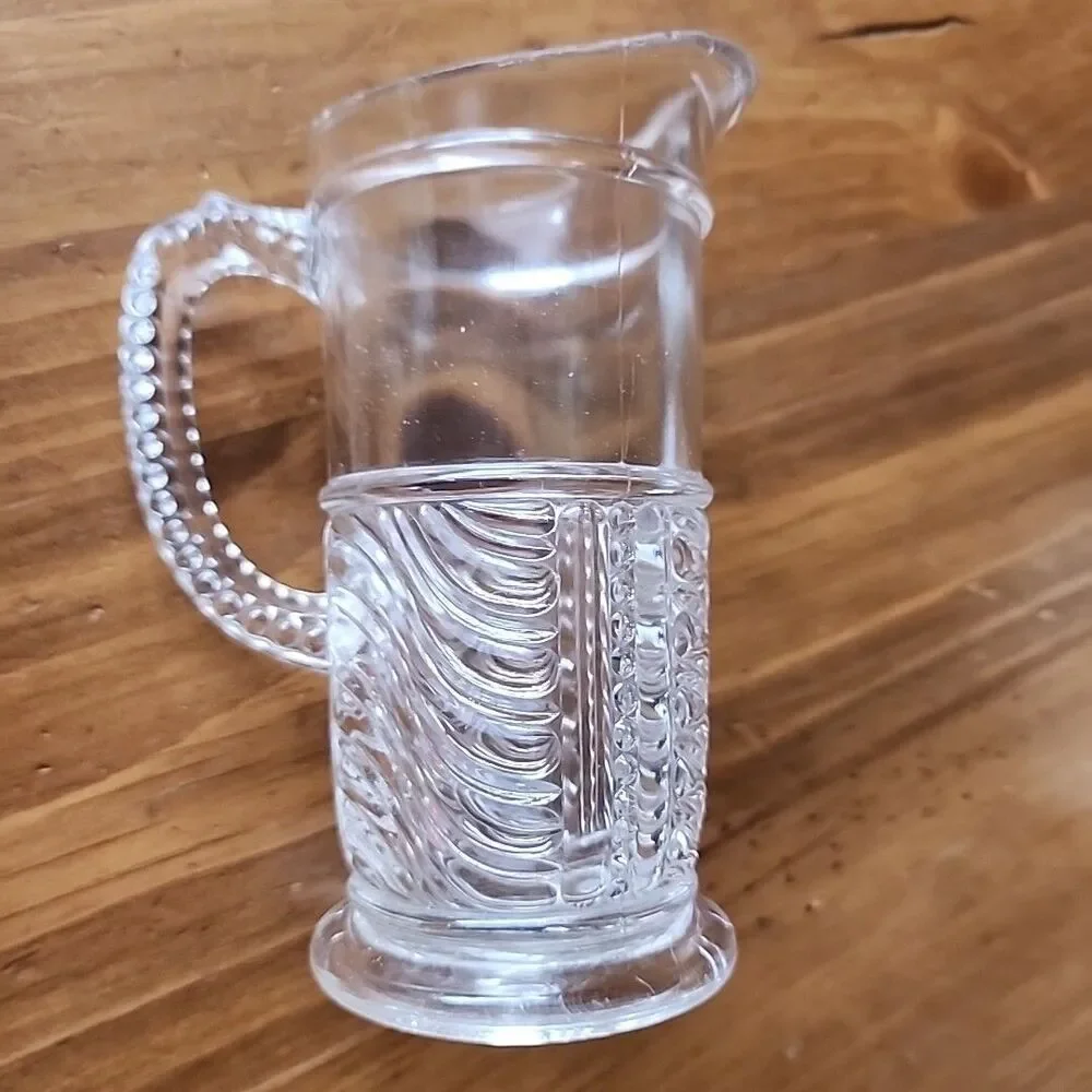 Antique EAPG Creamer Pitcher Syrup Clear Glass Swirl Pattern 5.75